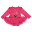 Valentine's Day Hot Pink Long Sleeve Bodysuit Pettiskirt & Sparkle Rhinestone Daddy Plus Me is Leopard Heart Print JS4302